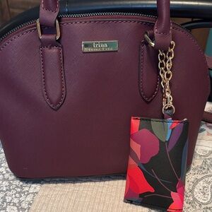 Trina Turk Burgundy Handbag with Multicolor Keychain